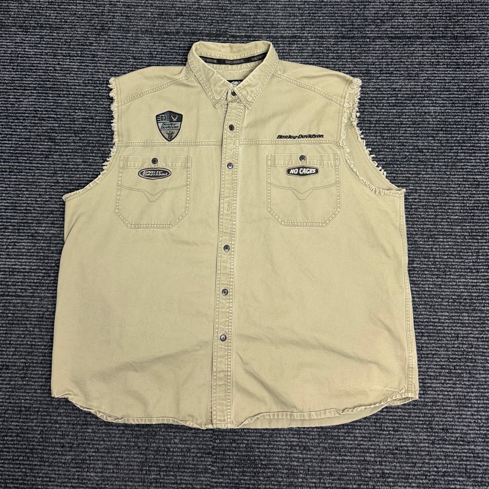 Harley Davidson Sleeveless Vest Men 3XL Canvas Embroidery Patch Biker Moto Work